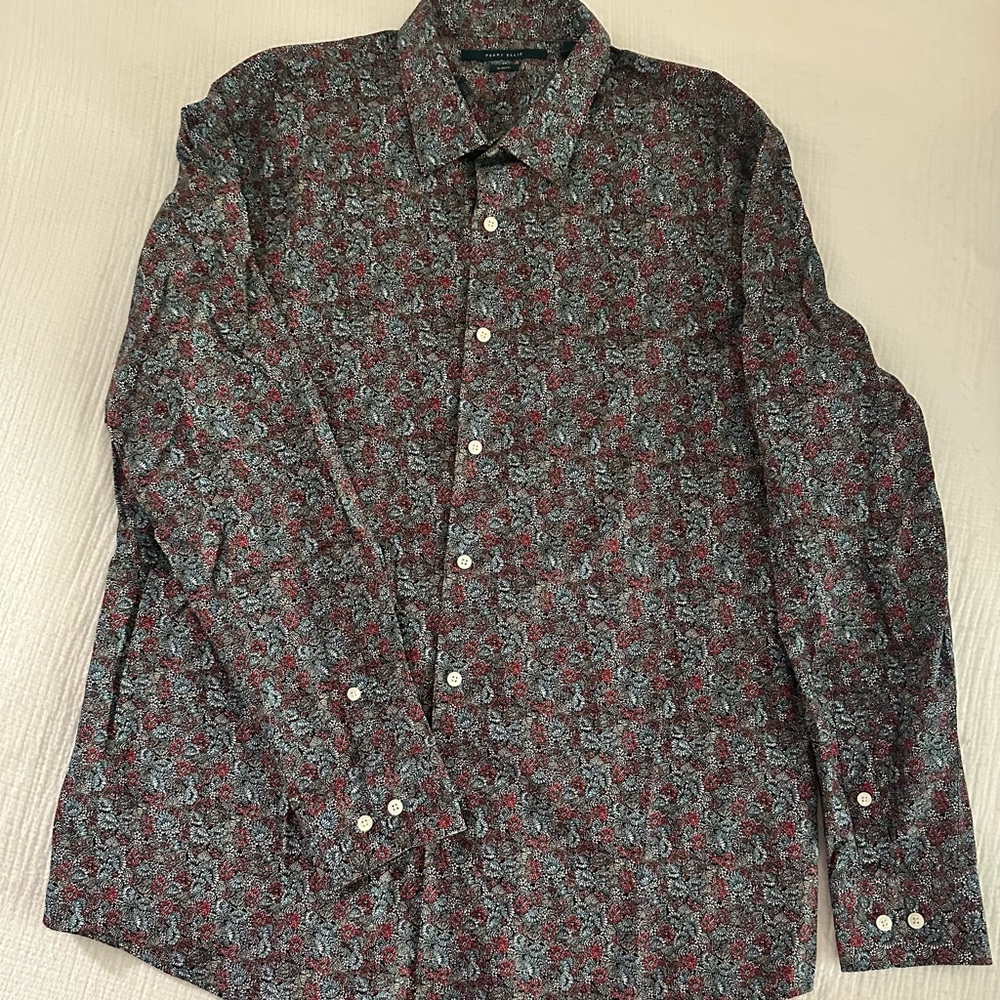 Perry Ellis Red and Black Floral Button Down Shirt